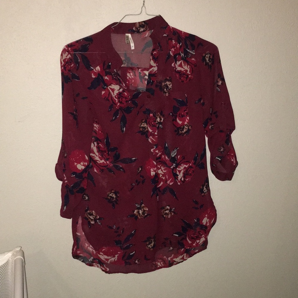 Maroon floral blouse